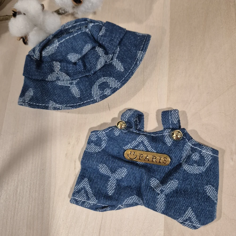 🎊🎊NEW🎊🎊 ADORABLE!! LABUBU Clover Overalls And Hat In LIGHT BLUE DENIM ONLY